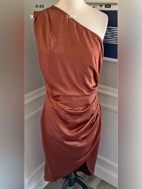 Women’s Prettygarden One Shoulder size large Ruched Satin Dress Rust Copper
